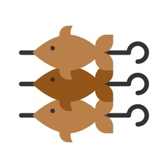 Fish skewers vector, Barbecue related flat style icon