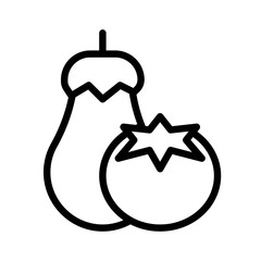 Eggplant and tomato vector, Barbecue related line style editable stroke icon