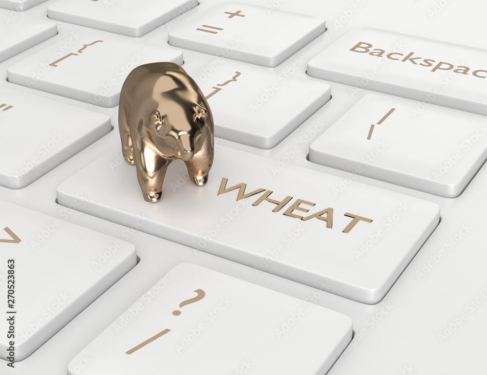 Poster 3d render of keyboard with wheat key and bear