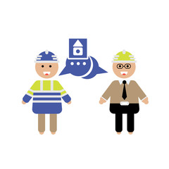 Obraz premium A flat design of the character of a building contractor who is negotiating a house project with an architect