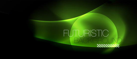 Dark background with neon color waves, vector template