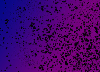  black splashes of different sizes on a blue purple background