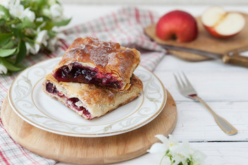 cherry homemade pie. cherry strudel homemade baking. dessert. traditional cuisine.