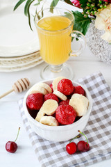 Bowl of strawberries ready to eat. Healthy food