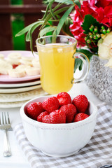 Bowl of strawberries ready to eat. Healthy food