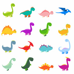 Cute  dinosaurs set. Baby dino prehistoric wild animals isolated. Funny characters collection. - Vector