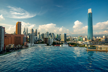 Kuala Lumpur skyline pool view