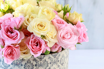 Bouquet of pink and yellow roses