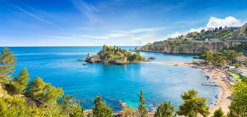 Foto op Plexiglas Panoramic view of Isola Bella small island near Taormina, Sicily, Italy. © IgorZh