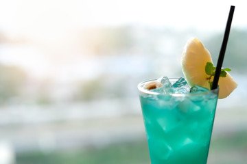 Blurred Cold drink is Green lemon for summer holiday.