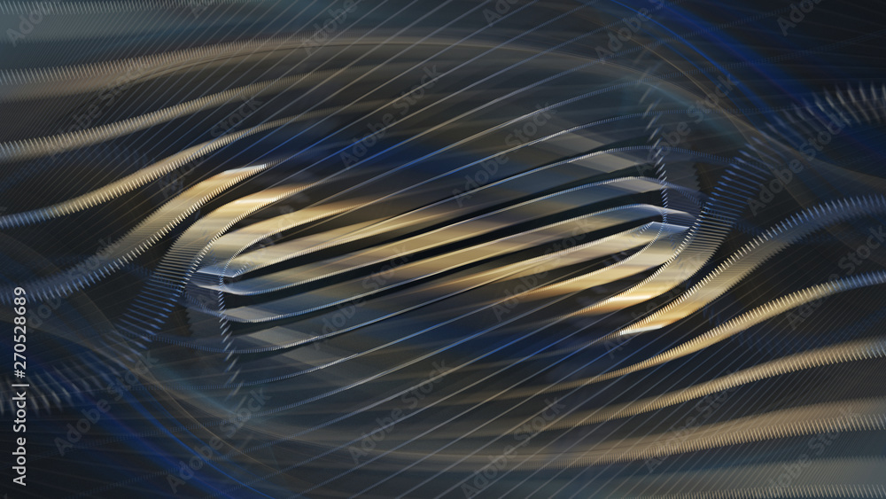 Fototapete Abstract generative art background. 3d illustration. Fractal graphics composition of dots, waves and rays of light. Science and digital technology concept.