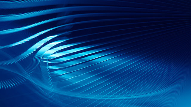 Abstract generative art background. 3d illustration. Fractal graphics composition of dots, waves and rays of light. Science and digital technology concept.