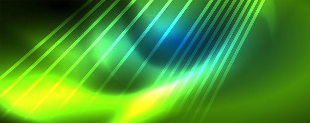 Neon blue glowing lines, magic energy space light concept, abstract background wallpaper design