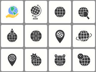 Globe icon set. Illustrations isolated on white.