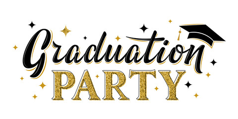 Graduation party greeting sign. Graduate label. Vector design for graduation design, congratulation ceremony, invitation card, banner. Grads symbol for university, high school, academy, college © Elena Iakovleva