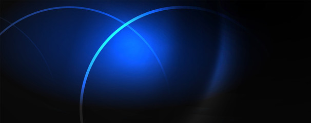 Dark abstract background with bright color neon lights and lines. Glowing background