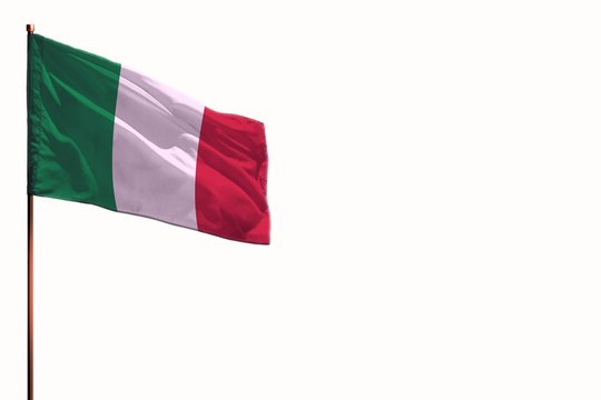 Fluttering Italy isolated flag on white background, mockup with the space for your content.