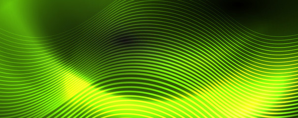 Fototapeta premium Dark abstract background with bright color neon lights and lines. Glowing background