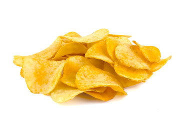Potato chips isolated on white background.