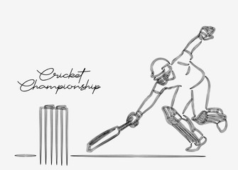 Concept of Batsman playing cricket- cricketer running between the wicket ( Run Out ) - championship, Line art design Vector illustration.