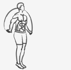Bodybuilding Sport and activity athlete skipping rope line art drawing, Line art vector illustration.