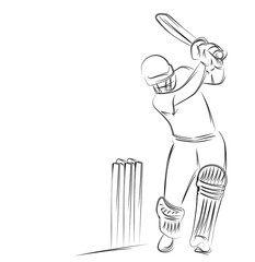 Concept of Batsman Playing Cricket  - championship, Line art design Vector illustration.