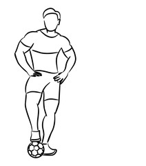 Fototapeta premium Soccer Player Man Standing - Line Art Design, Vector Illustration.