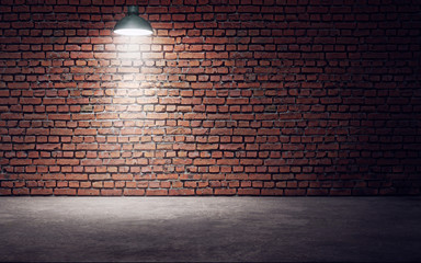 Empty room with brick wall and lamp. 3d rendering