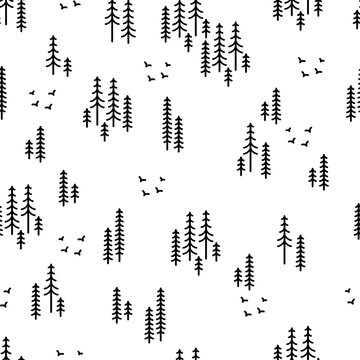 Beautiful simple seamless pattern, scandi style with forest vector
