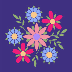 Fototapeta na wymiar Decorative emblem of multi-colored flowers free composition. Business identity for for boutique, organic cosmetics or flower shop.