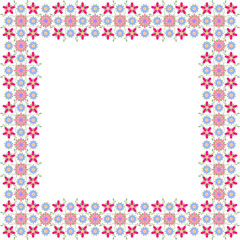 Decorative frame of colorful wild flowers. Square composition