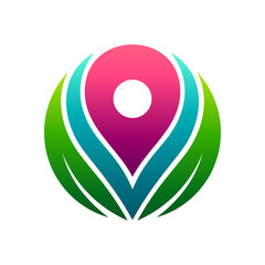 healthy place logo, leaf with pointer in circle shape