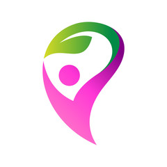 human with leaf logo design for healthy life