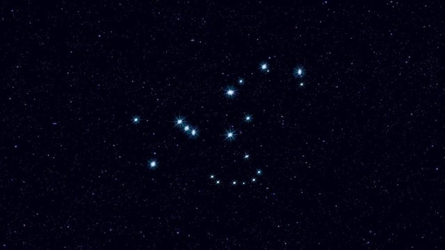 Orion constellation, gradually zooming rotating image with stars and outlines, 4K educational video