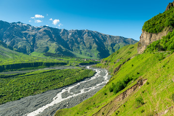 Fototapeta na wymiar Scenic spring view of the Caucasus Mountains in Georgia