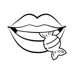 sexy lips biting a candy black and white