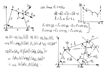 Physical equations, diagrams and formulas on whiteboard. Vector hand-drawn illustration. Education and scientific  background.