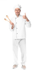 Handsome male chef on white background