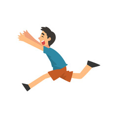 Cute Smiling Happy Boy Running Cartoon Vector Illustration
