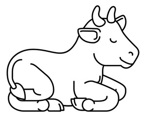 A cow animal cute cartoon character black and white coloring illustration