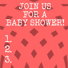 Conceptual hand writing showing Join Us For A Baby Shower. Business photo showcasing Invitation to celebrate the next baby coming Squares Pattern in Curve Linear Arrangement Halftone photo