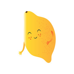 Cute Lemon, Funny Fruit Cartoon Character with Funny Face Vector Illustration