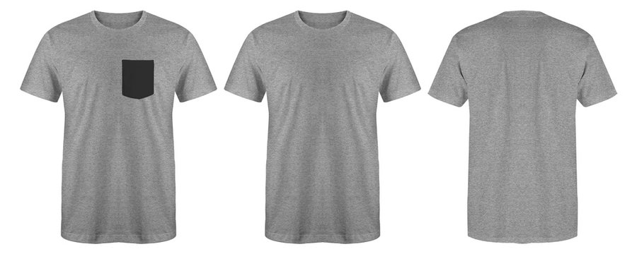 Blank t shirt set bundle pack. Heather grey t shirt isolated on white background with three different style, suitable for mock up or presentation your project.