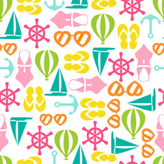 Nautical summer beach multicolor seamless pattern background
