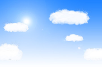 Illustration of blue sky with clouds. Background. 青空と雲のイラスト　背景素材