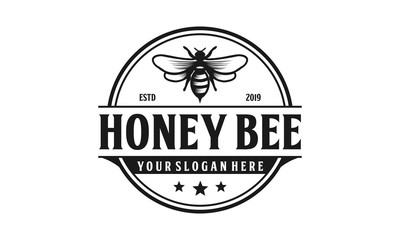 Honey bee retro logo design