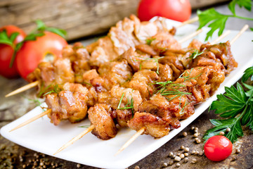 Grilled meat skewers shish kebab