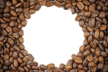 Coffee beans on a white background.