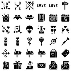 Valentine and love related vector icon set, solid style