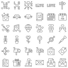 Valentine and love related vector icon set, line style